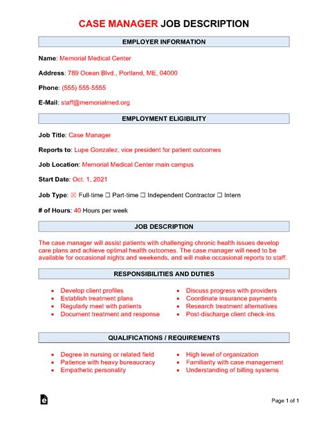 Case Manager Job Description