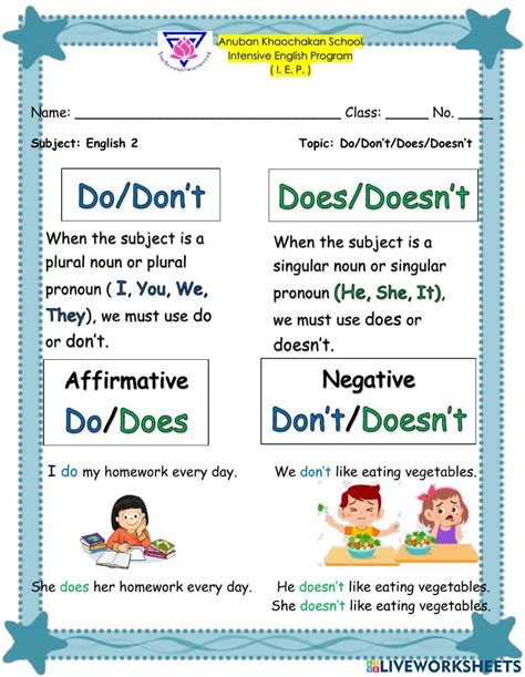 Do/Does Don'T Doesn'T Worksheet