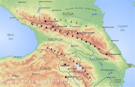 Map Of Ural And Caucasus Mountains