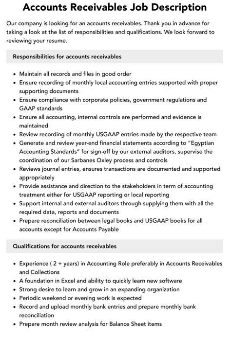 Receivables Job Description